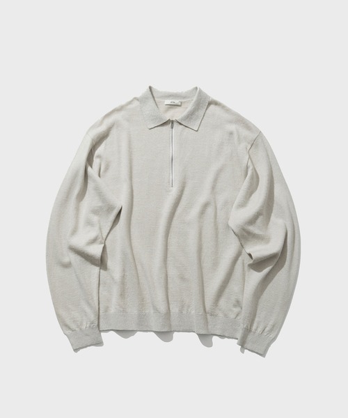 ATON（エイトン）の「【ATON / エイトン】LINEN SHORT FUR ZIP UP POLO SWEATER（シャツ/ブラウス・メンズ・オフホワイト/ダークグレー・6/4）」の6枚目の写真