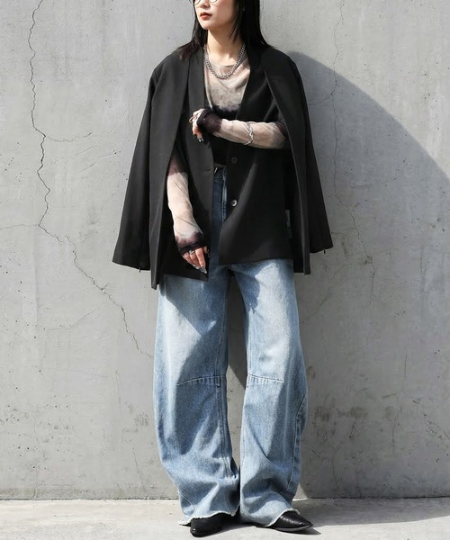 antiqua(アンティカ)の「ノーカラー ジャケット(ノーカラージャケット・レディース・ブラック・ONESIZE)」の2枚目の写真