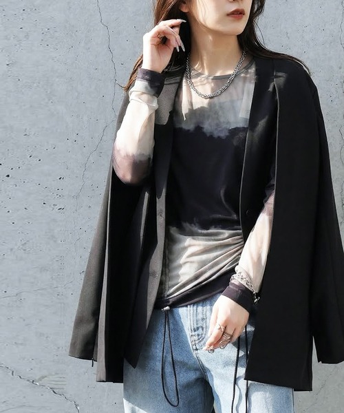antiqua(アンティカ)の「ノーカラー ジャケット(ノーカラージャケット・レディース・ブラック・ONESIZE)」の3枚目の写真