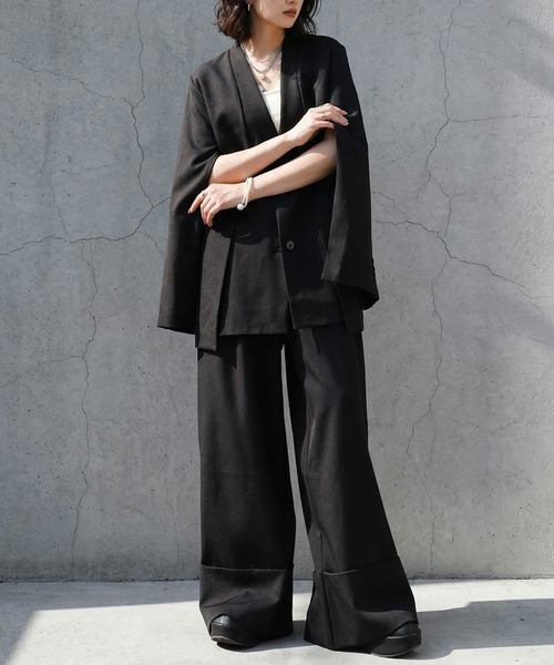 antiqua(アンティカ)の「ノーカラー ジャケット(ノーカラージャケット・レディース・ブラック・ONESIZE)」の4枚目の写真