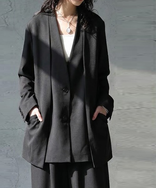 antiqua(アンティカ)の「ノーカラー ジャケット(ノーカラージャケット・レディース・ブラック・ONESIZE)」の6枚目の写真