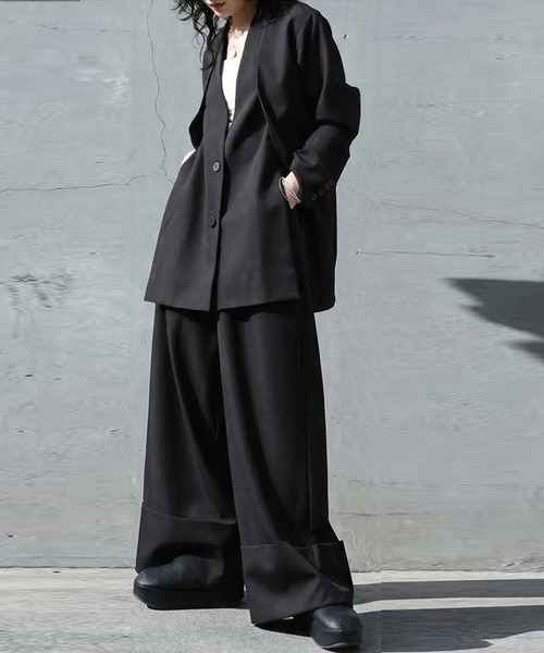 antiqua(アンティカ)の「ノーカラー ジャケット(ノーカラージャケット・レディース・ブラック・ONESIZE)」の7枚目の写真