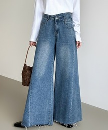 COCOMOMO | 穿くだけで今っぽい クロスウエストワイドデニムパンツ デニムパンツ ワイド クロスウエスト ハイウエスト ワイドデニムパンツ(デニムパンツ)