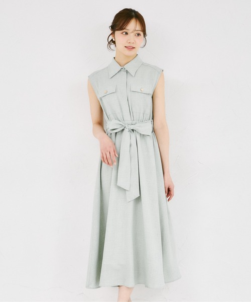 tocco closet(トッコ クローゼット)の「ウエストリボン付きリネンライクシャツワンピース(ワンピース・レディース・ブルー/ピンク/ネイビー/ミント・M)」の2枚目の写真
