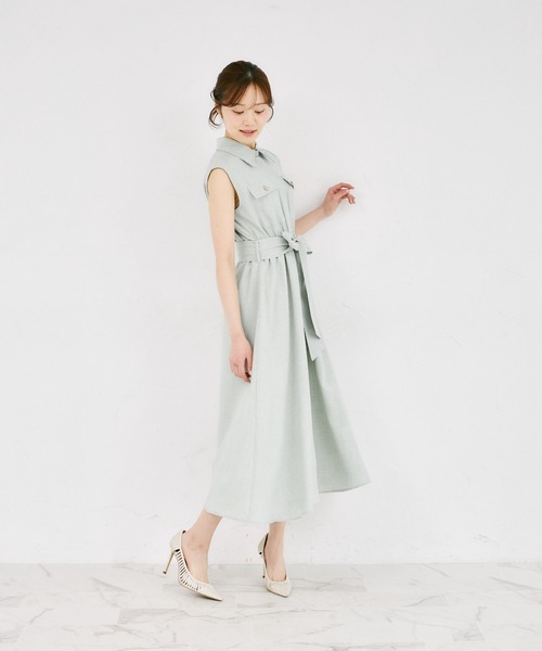 tocco closet(トッコ クローゼット)の「ウエストリボン付きリネンライクシャツワンピース(ワンピース・レディース・ブルー/ピンク/ネイビー/ミント・M)」の7枚目の写真