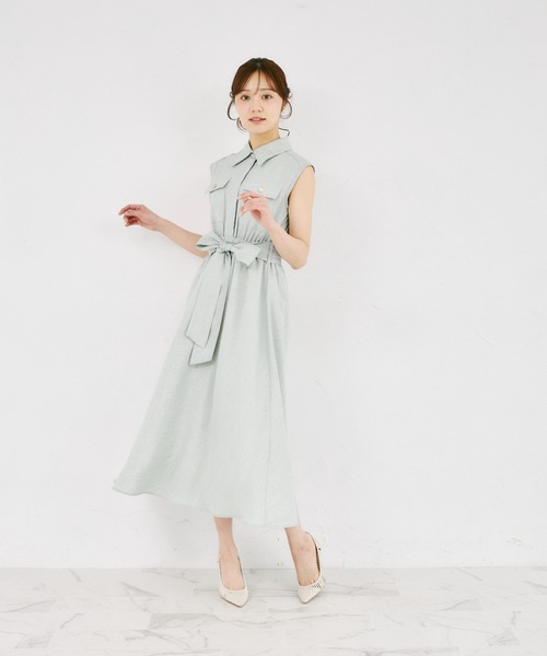 tocco closet(トッコ クローゼット)の「ウエストリボン付きリネンライクシャツワンピース(ワンピース・レディース・ブルー/ピンク/ネイビー/ミント・M)」の6枚目の写真