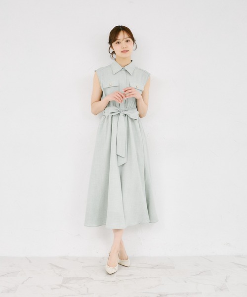 tocco closet(トッコ クローゼット)の「ウエストリボン付きリネンライクシャツワンピース(ワンピース・レディース・ブルー/ピンク/ネイビー/ミント・M)」の5枚目の写真