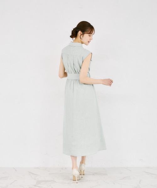tocco closet(トッコ クローゼット)の「ウエストリボン付きリネンライクシャツワンピース(ワンピース・レディース・ブルー/ピンク/ネイビー/ミント・M)」の8枚目の写真