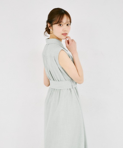 tocco closet(トッコ クローゼット)の「ウエストリボン付きリネンライクシャツワンピース(ワンピース・レディース・ブルー/ピンク/ネイビー/ミント・M)」の11枚目の写真