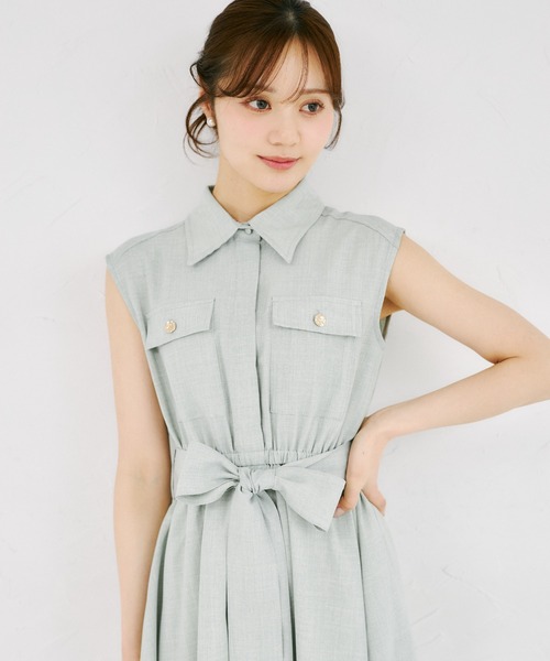 tocco closet(トッコ クローゼット)の「ウエストリボン付きリネンライクシャツワンピース(ワンピース・レディース・ブルー/ピンク/ネイビー/ミント・M)」の10枚目の写真