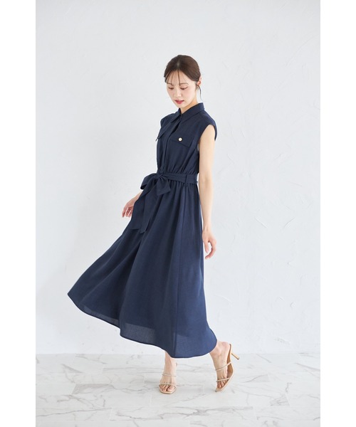 tocco closet(トッコ クローゼット)の「ウエストリボン付きリネンライクシャツワンピース(ワンピース・レディース・ブルー/ピンク/ネイビー/ミント・M)」の15枚目の写真