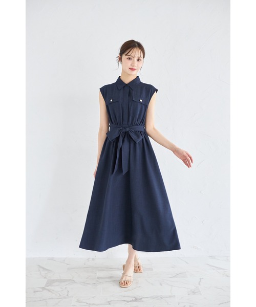tocco closet(トッコ クローゼット)の「ウエストリボン付きリネンライクシャツワンピース(ワンピース・レディース・ブルー/ピンク/ネイビー/ミント・M)」の14枚目の写真