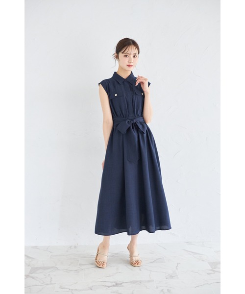 tocco closet(トッコ クローゼット)の「ウエストリボン付きリネンライクシャツワンピース(ワンピース・レディース・ブルー/ピンク/ネイビー/ミント・M)」の13枚目の写真