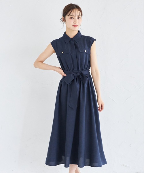 tocco closet(トッコ クローゼット)の「ウエストリボン付きリネンライクシャツワンピース(ワンピース・レディース・ブルー/ピンク/ネイビー/ミント・M)」の17枚目の写真