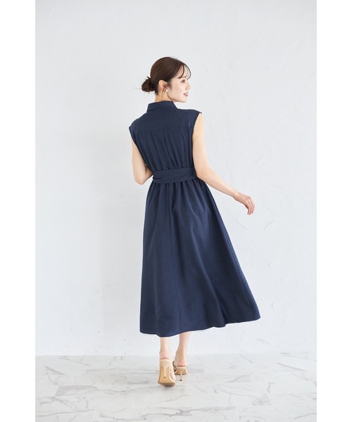 tocco closet(トッコ クローゼット)の「ウエストリボン付きリネンライクシャツワンピース(ワンピース・レディース・ブルー/ピンク/ネイビー/ミント・M)」の16枚目の写真