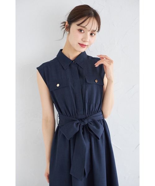 tocco closet(トッコ クローゼット)の「ウエストリボン付きリネンライクシャツワンピース(ワンピース・レディース・ブルー/ピンク/ネイビー/ミント・M)」の18枚目の写真