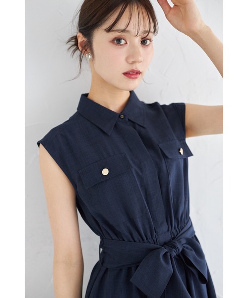 tocco closet(トッコ クローゼット)の「ウエストリボン付きリネンライクシャツワンピース(ワンピース・レディース・ブルー/ピンク/ネイビー/ミント・M)」の19枚目の写真