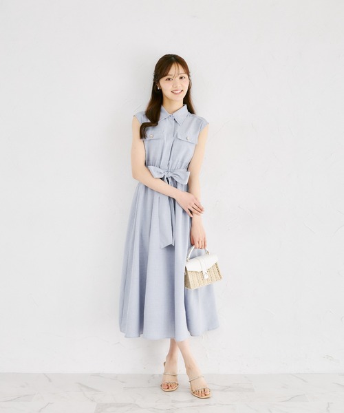 tocco closet(トッコ クローゼット)の「ウエストリボン付きリネンライクシャツワンピース(ワンピース・レディース・ブルー/ピンク/ネイビー/ミント・M)」の21枚目の写真