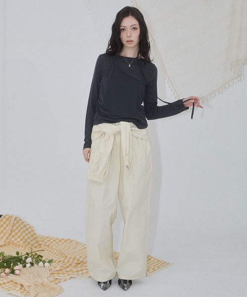 ENVYM(アンビー)の「ナイロンルーズパンツ(その他パンツ・レディース・ブラック/アイボリー/ベージュ・FREE)」の9枚目の写真
