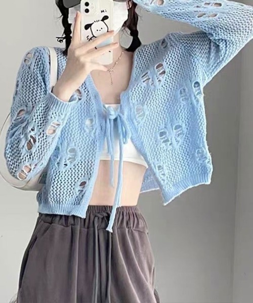 SallyLunn(サリーラン)の「ハートモチーフ 透かし編みリボンカーディガン(カーディガン/ボレロ・レディース・ホワイト/ブルー/ブラック・FREE)」の18枚目の写真