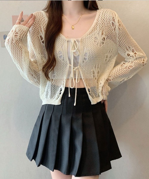 SallyLunn(サリーラン)の「ハートモチーフ 透かし編みリボンカーディガン(カーディガン/ボレロ・レディース・ホワイト/ブルー/ブラック・FREE)」の6枚目の写真