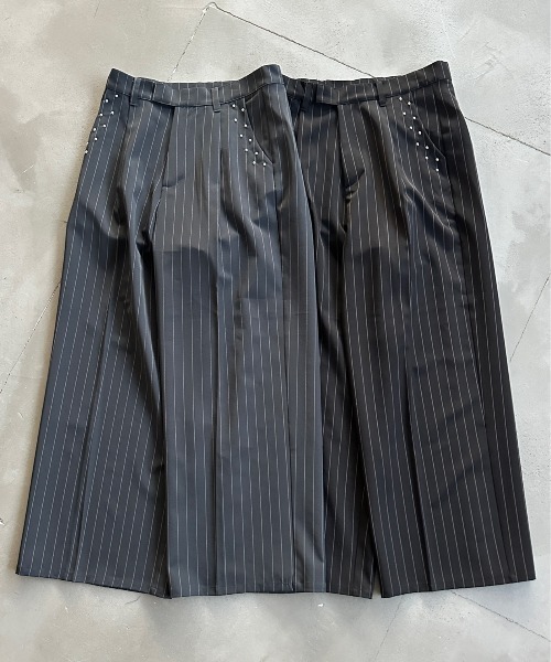 kutir（クティール）の「STUDDED STRIPED WIDE SLACKS／スタッズストライプワイドスラックス（スラックス・メンズ・ブラック/チャコールグレー・SMALL/MEDIUM/LARGE）」の7枚目の写真