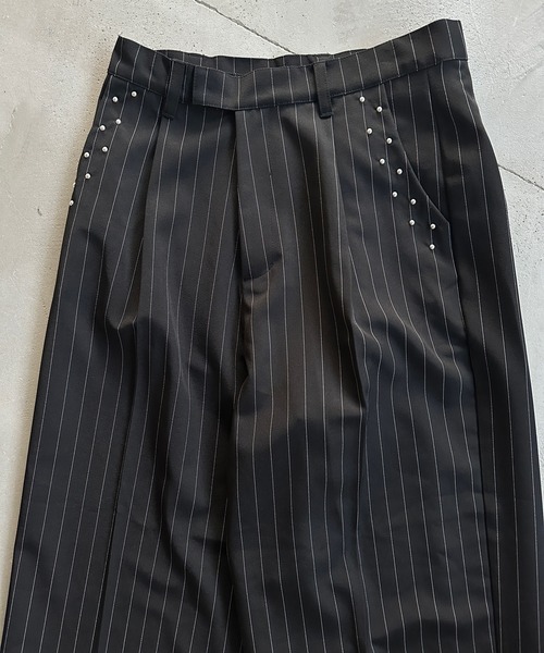 kutir（クティール）の「STUDDED STRIPED WIDE SLACKS／スタッズストライプワイドスラックス（スラックス・メンズ・ブラック/チャコールグレー・SMALL/MEDIUM/LARGE）」の10枚目の写真