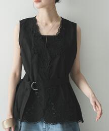 別注】ne Quittez pas BLACK Camisole Embroidery トップス