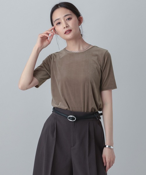 GLOBAL WORK(グローバルワーク)の「MATINEE LINE/シアーベロア半袖T/658132(Tシャツ/カットソー・レディース・ピンク/ブラック/モカ・MEDIUM/LARGE)」の2枚目の写真