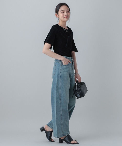GLOBAL WORK(グローバルワーク)の「MATINEE LINE/シアーベロア半袖T/658132(Tシャツ/カットソー・レディース・ピンク/ブラック/モカ・MEDIUM/LARGE)」の5枚目の写真