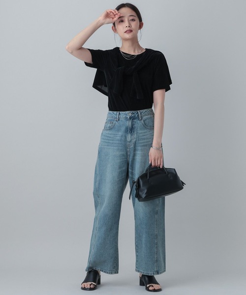 GLOBAL WORK(グローバルワーク)の「MATINEE LINE/シアーベロア半袖T/658132(Tシャツ/カットソー・レディース・ピンク/ブラック/モカ・MEDIUM/LARGE)」の6枚目の写真