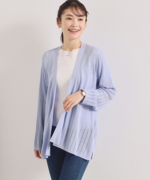 ITS'DEMO（イッツデモ）の「【手洗い可】透かし編みカーディガン（カーディガン/ボレロ・レディース・サックスブルー/ブラック/アイボリー/ピンク系・00）」の3枚目の写真