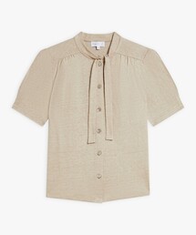 アニエスベー ブラウス シャツ トップス ノースリーブ ボウタイリボン レディース 42サイズ 茶×ベージュ agnes b. アニエスベー ブラウス シャツ トップス ノースリーブ ボウタイリボン