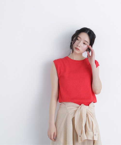 N.(N. Natural Beauty Basic)(エヌエヌナチュラルビューティーベーシック)の「ノースリーブリラクシーニット(ニット/セーター・レディース・ブラック/オフホワイト/レッド・フリ-)」の14枚目の写真