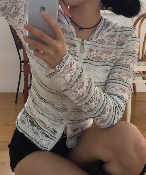 Alvia(アルビア)の「レースジップトップス(パーカー・レディース・ホワイト・M)」の12枚目の写真