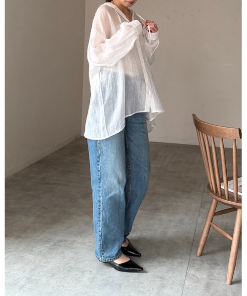 She's Closet（シーズクローゼット）の「フード付き 長袖 オーバーサイズ シアーシャツパーカー フーディー（シャツ/ブラウス・レディース・イエロー/ホワイト/ブラック/ブルー・FREE）」の19枚目の写真