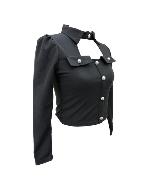 ALLuRing ChaRm(アリュリングチャーム)の「Cutout Pleated Pearl Blouse / カットアウトプリーツパールブラウス(シャツ/ブラウス・レディース・ホワイト/ブラック・FREE)」の10枚目の写真