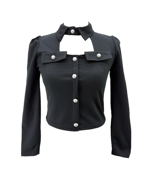 ALLuRing ChaRm(アリュリングチャーム)の「Cutout Pleated Pearl Blouse / カットアウトプリーツパールブラウス(シャツ/ブラウス・レディース・ホワイト/ブラック・FREE)」の13枚目の写真