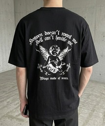 バックプリント クロストライバル&エンジェル グラフィック 半袖Tシャツ