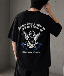 バックプリント クロストライバル&エンジェル グラフィック 半袖Tシャツ