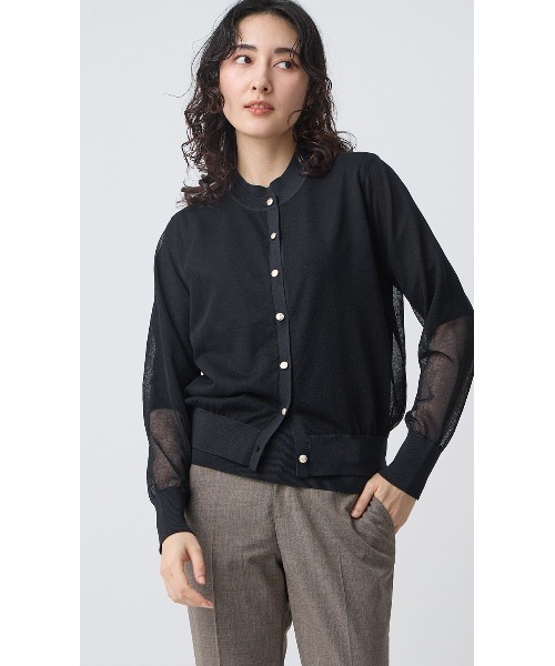 AOYAMA(アオヤマ)の「シアーカーディガン【涼】【長袖】【アンサンブル着用可】(カーディガン/ボレロ・レディース・ネイビー/ピンク/グレー・S/M/L)」の2枚目の写真