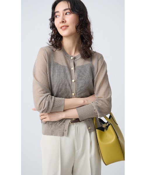 AOYAMA(アオヤマ)の「シアーカーディガン【涼】【長袖】【アンサンブル着用可】(カーディガン/ボレロ・レディース・ネイビー/ピンク/グレー・S/M/L)」の1枚目の写真