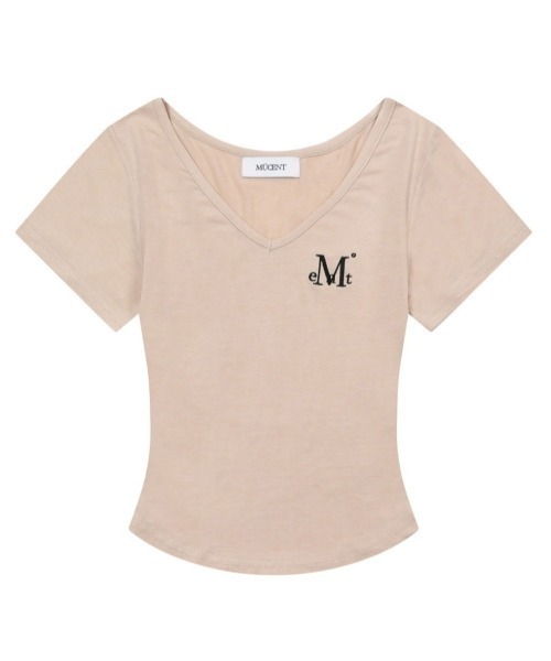 MUCENT（ムセント）の「A'GEM/9 × .kom 『MUCENT/ムセント』ONYX SIGNATURE LOGO V-NECK HALF TEE/オニキスシグニチャーロゴVネック半袖Tシャツ（Tシャツ/カットソー・レディース・ホワイト/ブラック/ベージュ/チャコールグレー/グレー・FREE）」の5枚目の写真