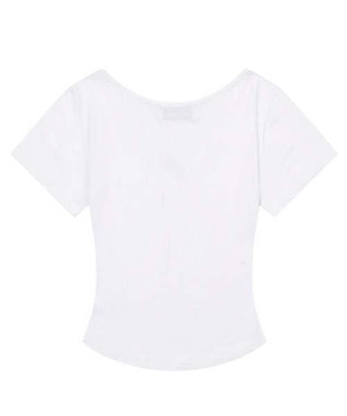 MUCENT（ムセント）の「A'GEM/9 × .kom 『MUCENT/ムセント』ONYX SIGNATURE LOGO V-NECK HALF TEE/オニキスシグニチャーロゴVネック半袖Tシャツ（Tシャツ/カットソー・レディース・ホワイト/ブラック/ベージュ/チャコールグレー/グレー・FREE）」の11枚目の写真