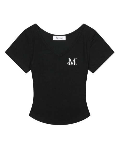 MUCENT（ムセント）の「A'GEM/9 × .kom 『MUCENT/ムセント』ONYX SIGNATURE LOGO V-NECK HALF TEE/オニキスシグニチャーロゴVネック半袖Tシャツ（Tシャツ/カットソー・レディース・ホワイト/ブラック/ベージュ/チャコールグレー/グレー・FREE）」の14枚目の写真