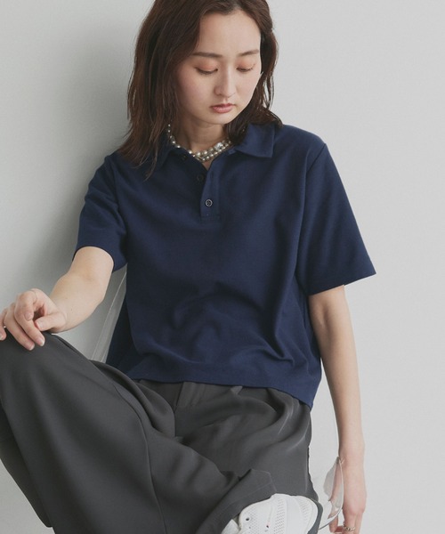 ad thie（アドティエ）の「ベーシック ハーフスリーブ ポロシャツ（ポロシャツ・レディース・アイボリー/グレイッシュベージュ/ネイビー/チャコール/ピンク/ライトブルー/ブラウン・FREE）」の20枚目の写真