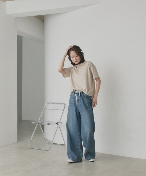 ad thie（アドティエ）の「ベーシック ハーフスリーブ ポロシャツ（ポロシャツ・レディース・アイボリー/グレイッシュベージュ/ネイビー/チャコール/ピンク/ライトブルー/ブラウン・FREE）」の21枚目の写真