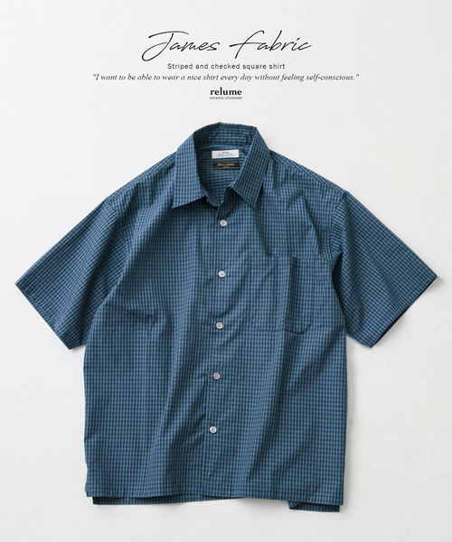 JOURNAL STANDARD relume(ジャーナルスタンダード レリューム)の「JAMES FABRIC ストライプ&チェック スクエアシャツ(シャツ/ブラウス・メンズ・ブルー/ネイビー/ブルー系その他・MEDIUM/LARGE)」の2枚目の写真