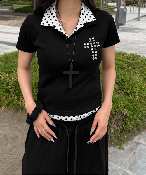 sedacle(セダクル)の「レイヤードスキッパーポンチTEE(Tシャツ/カットソー・レディース・オフホワイト/ブラック系その他/ブラック/ネイビー・X-SMALL/MEDIUM/LARGE)」の3枚目の写真