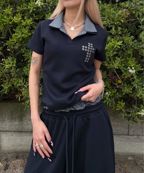 sedacle(セダクル)の「レイヤードスキッパーポンチTEE(Tシャツ/カットソー・レディース・オフホワイト/ブラック系その他/ブラック/ネイビー・X-SMALL/MEDIUM/LARGE)」の4枚目の写真